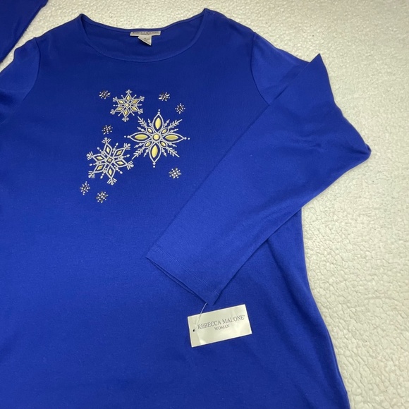 NWT Rebecca Malone Blue Embroidered 1X Women’s Top - Picture 4 of 14